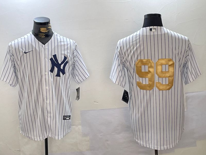 Men New York Yankees #99 Judge White Stripe Fashion Nike 2024 MLB Jersey style 9